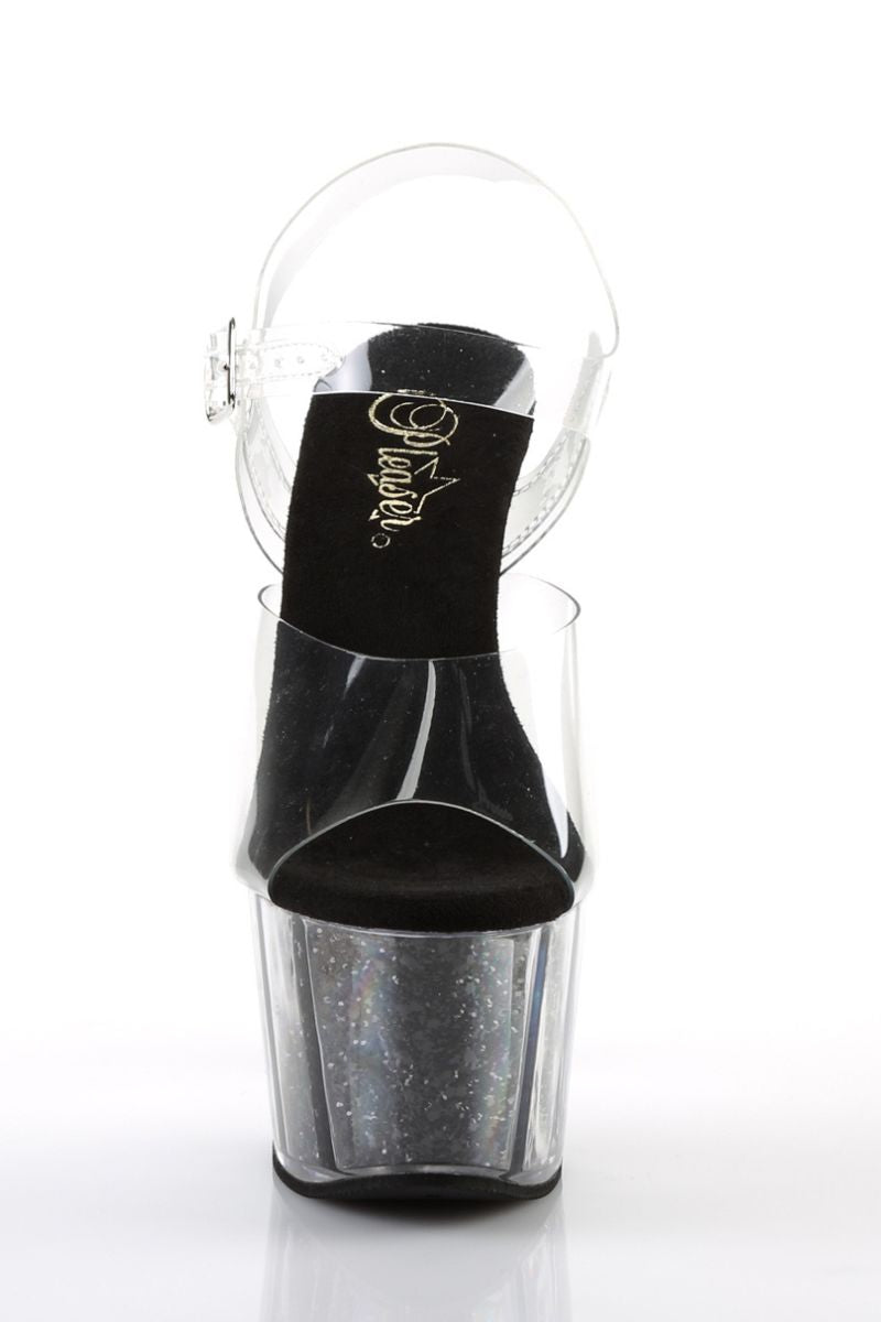 Pleaser USA Adore-708G Glitter Filled 7inch Pleasers - Black-Pleaser USA-Pole Junkie