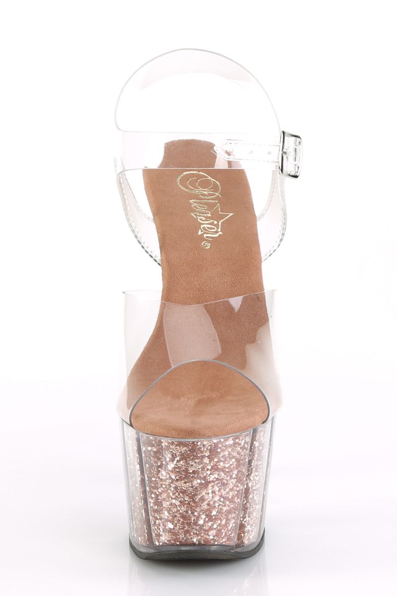 Pleaser USA Adore-708G Glitter Filled 7inch Pleasers - Rose Gold-Pleaser USA-Pole Junkie