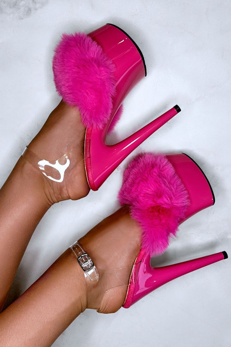 Faux Fur Wrap Around Pointed Toe Stiletto Heels - Hot Pink – FloralKini