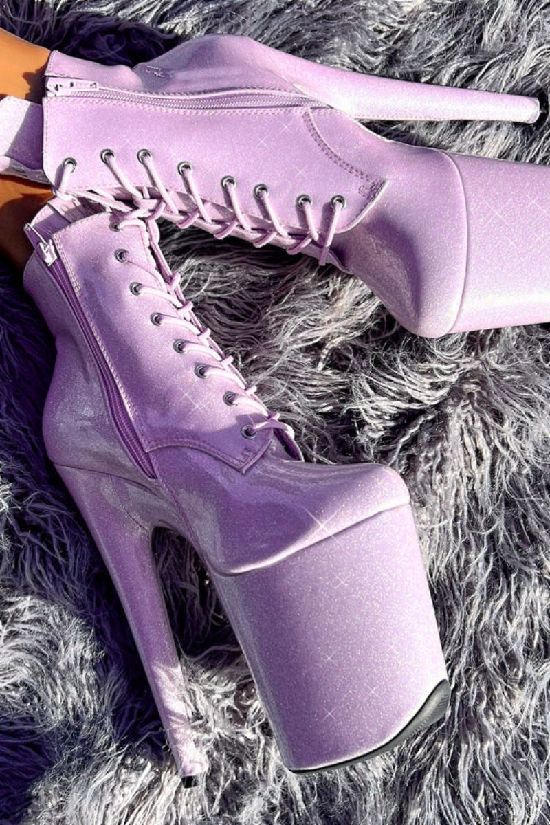 Hella Heels The Glitterati 8inch Ankle Boots - Lilac Lovers