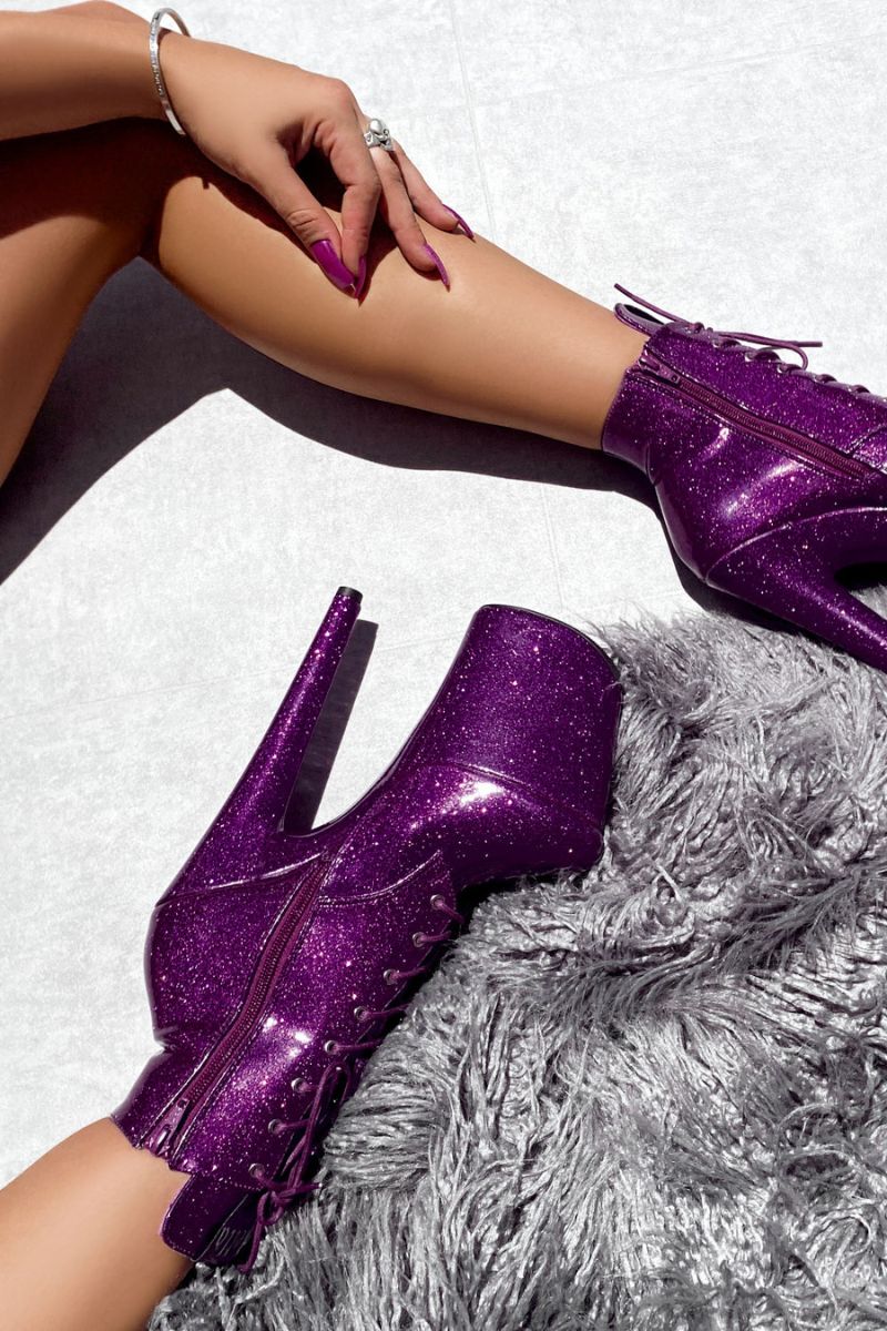 Hella Heels The Glitterati 8inch Ankle Boots - Purple Rain