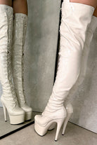 Hella Heels LipKit Thigh High Front Lace 7inch Boots - No Angel-Hella Heels-Pole Junkie