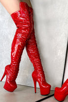 Hella Heels LipKit Thigh High Front Lace 7inch Boots - Cherry Pie-Hella Heels-Pole Junkie