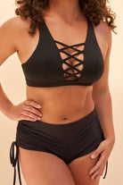 Lunalae Low Waist Drawstring Shorts - Black-Lunalae-Pole Junkie