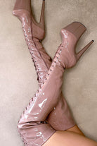 Hella Heels LipKit Thigh High Front Lace 8inch Boots - Boujee-Hella Heels-Pole Junkie