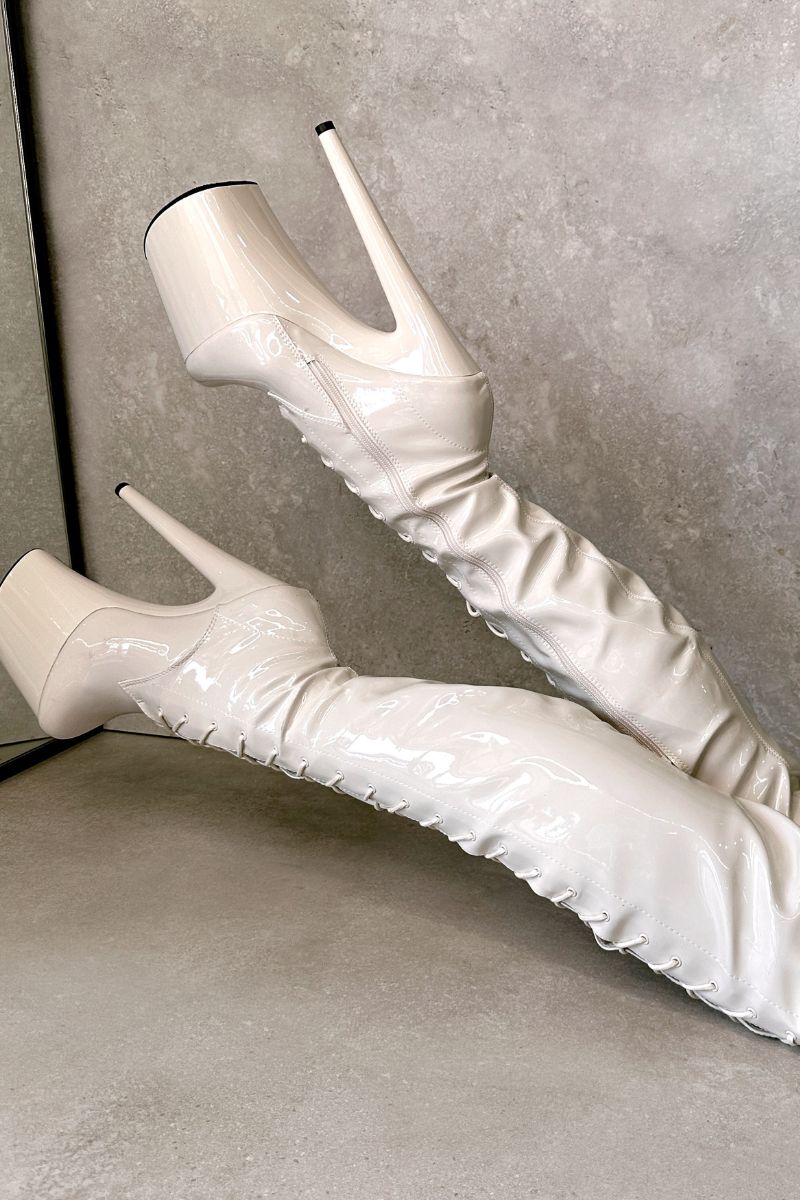 Hella Heels LipKit Thigh High Front Lace 8inch Boots - No Angel-Hella Heels-Pole Junkie