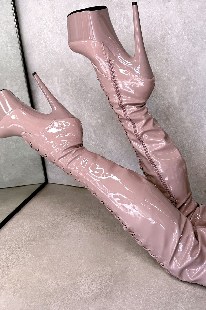 Hella Heels LipKit Thigh High Front Lace 7inch Boots - Boujee-Hella Heels-Pole Junkie