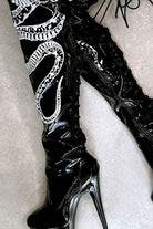 Hella Heels Viper Thigh High 7inch Boots - Black/White Snake-Hella Heels-Pole Junkie