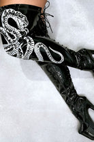 Hella Heels Thicc Thigh High 7inch Boots - Black/White Snake-Hella Heels-Pole Junkie
