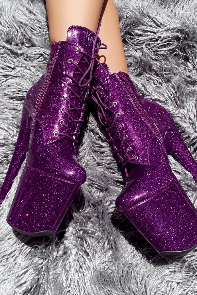Hella Heels The Glitterati 8inch Boots - Purple Rain