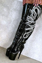 Hella Heels Thicc Thigh High 8inch Boots - Black/White Snake-Hella Heels-Pole Junkie