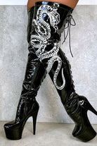 Hella Heels Thicc Thigh High 7inch Boots - Black/White Snake-Hella Heels-Pole Junkie