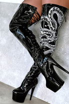 Hella Heels Thicc Thigh High 7inch Boots - Black/White Snake-Hella Heels-Pole Junkie
