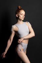 Hamade Activewear High Scoop Neck Crop Top - Light Grey-Hamade Activewear-Pole Junkie