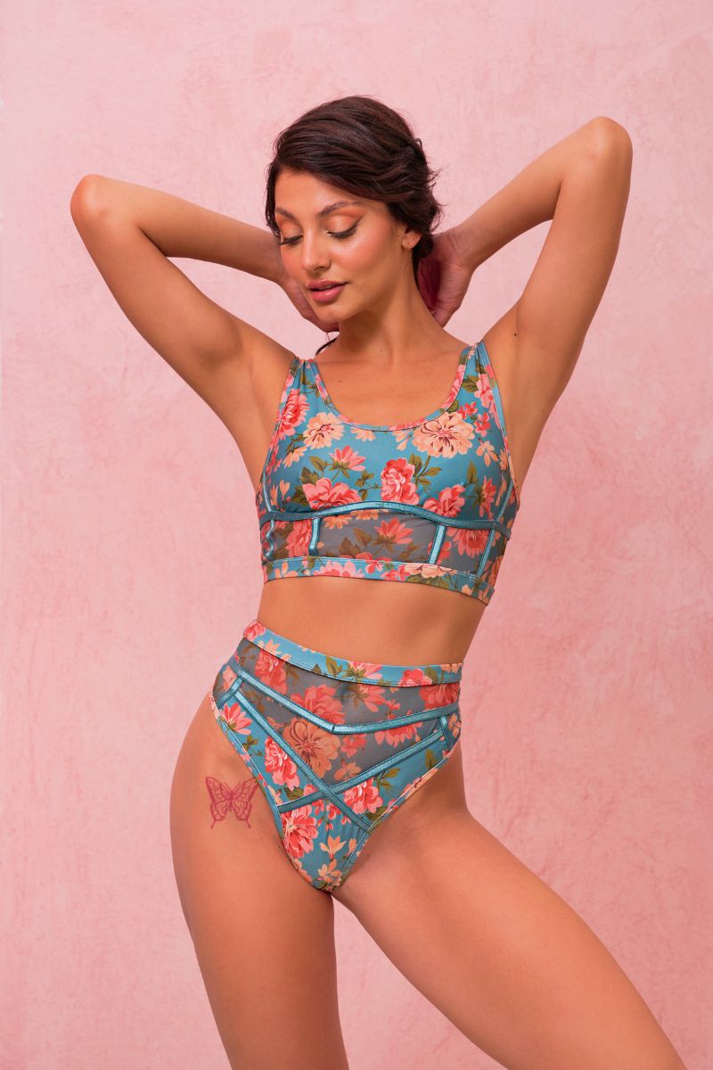 RAD Paradiso Destino Top - Teal Floral-RAD-Pole Junkie