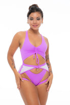 Nona Perkasa Hotline Garter Belt - Neon Purple/White-Nona Perkasa-Pole Junkie