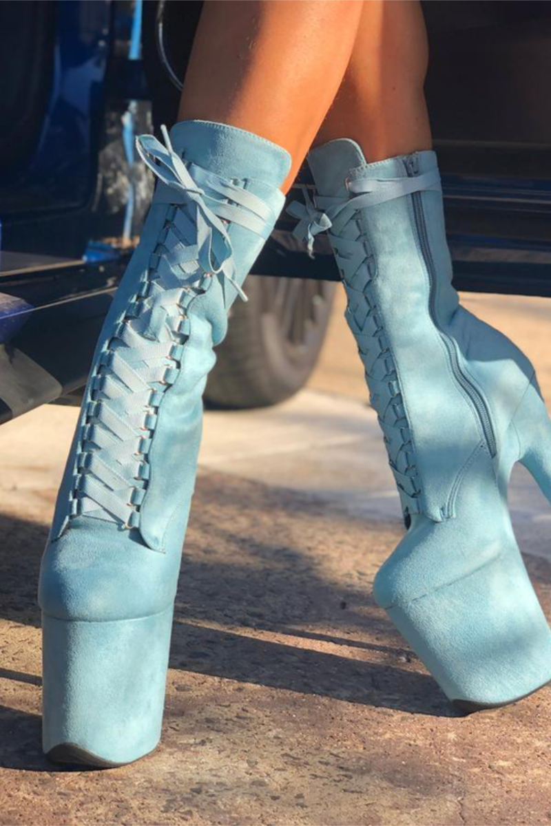 Hella Heels High BabyDoll 8inch Boots Baby Blue