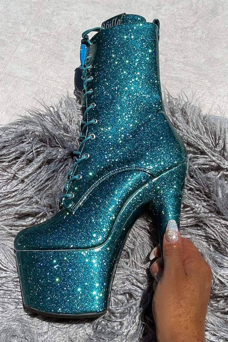 Hella Heels The Glitterati 7inch Boots - Ocean Eyes-Hella Heels-Pole Junkie
