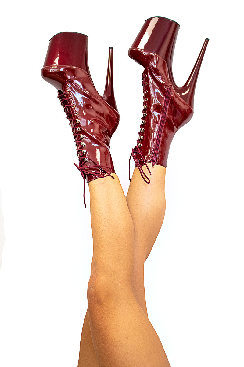 Pleaser USA Flamingo-1020 8inch Boots Patent Burgundy