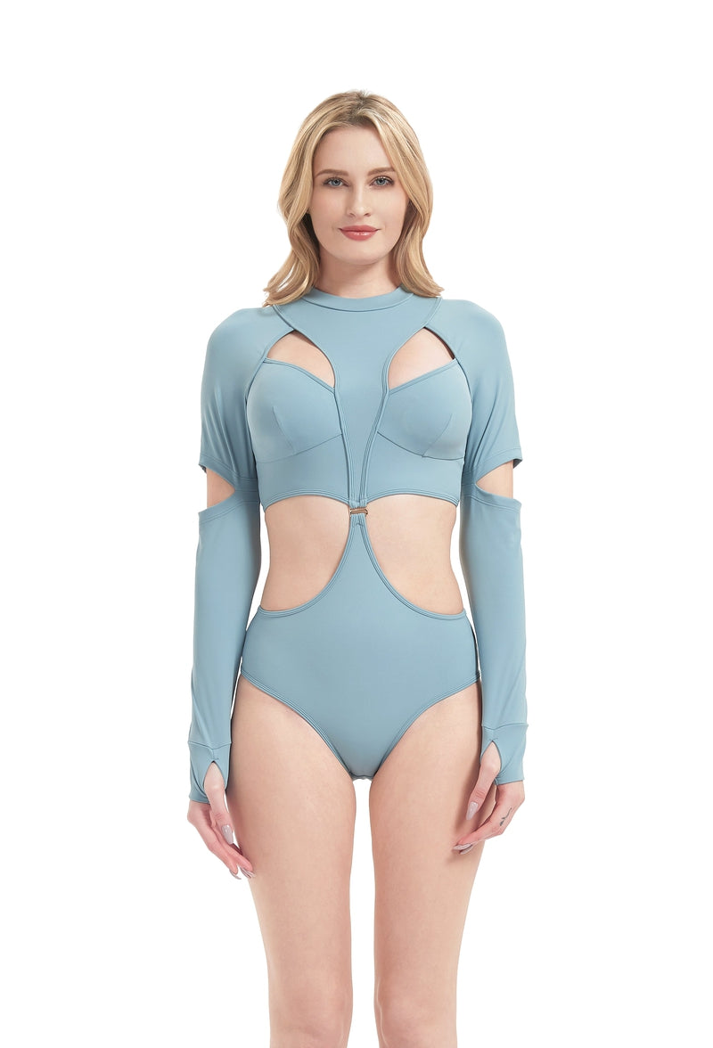 Hamade Activewear Scoop Neck Long Sleeve Top - Light Blue-Hamade Activewear-Pole Junkie