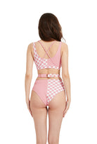 Hamade Activewear Hollow Front Top - Checkered Light Pink-Hamade Activewear-Pole Junkie