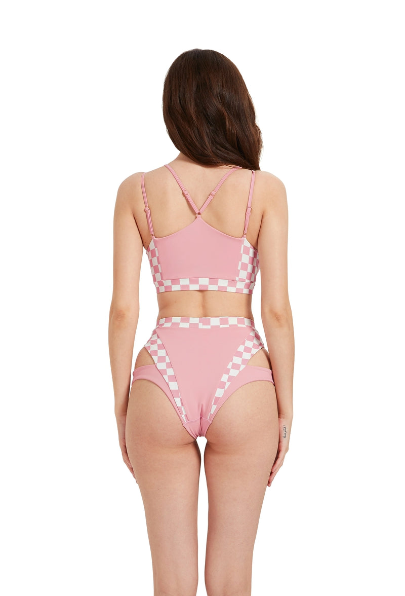 Hamade Activewear Heart Cut Out Top - Checkered Light Pink-Hamade Activewear-Pole Junkie