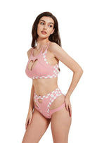 Hamade Activewear Heart Cut Out Top - Checkered Light Pink-Hamade Activewear-Pole Junkie