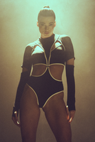 Hamade Activewear Scoop Neck Long Sleeve Top - Black/White Binding-Hamade Activewear-Pole Junkie