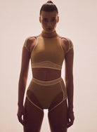 Hamade Activewear High Scoop Neck Crop Top - Beige-Hamade Activewear-Pole Junkie