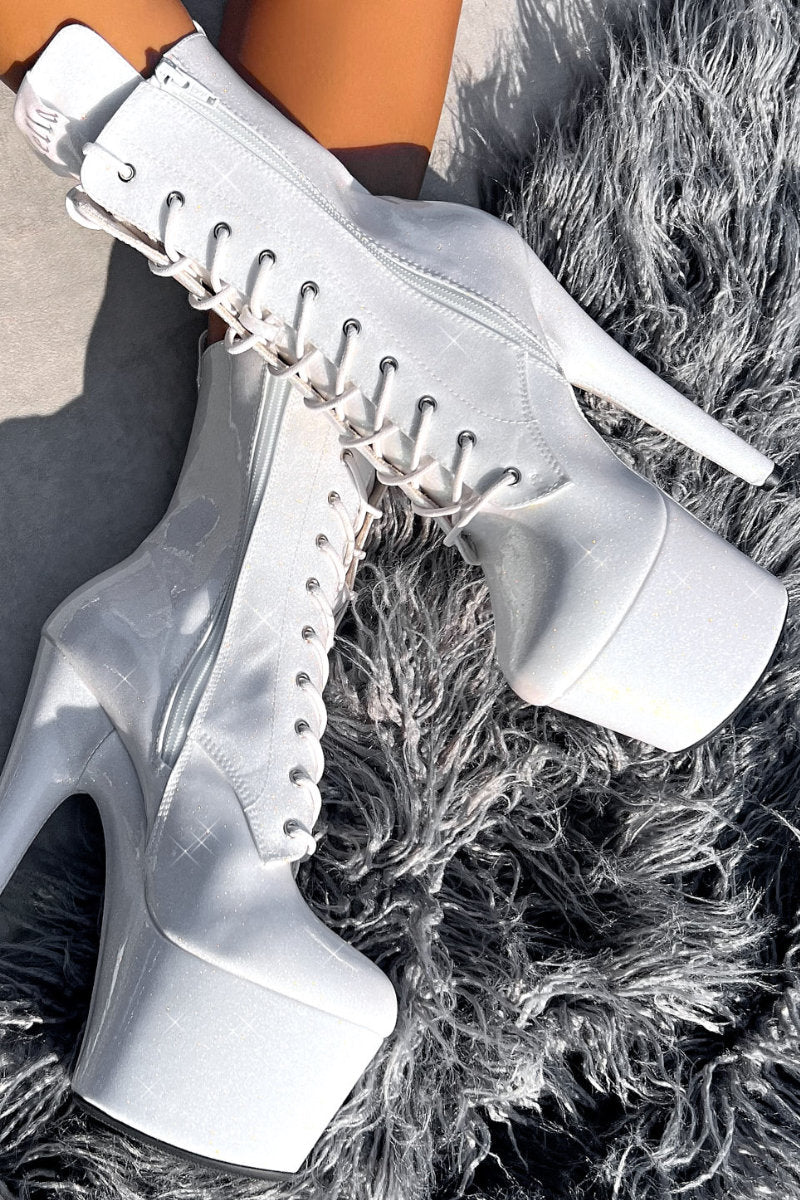 Hella Heels The Glitterati 7inch Boots - Snow Kween-Hella Heels-Pole Junkie
