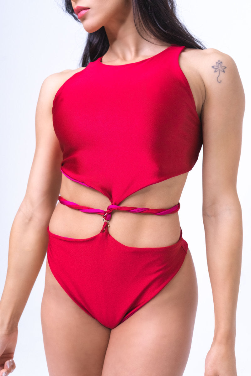 Sorte Infinity Bodysuit - Reversible Poppy Red/Raspberry · Pole Junkie