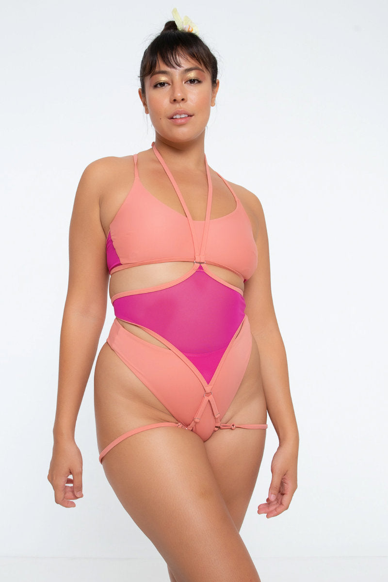 Nona Perkasa Night Lily Body Garter - Coral Pink/Fuschia-Nona Perkasa-Pole Junkie