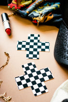Pastease Cross Nipple Pasties - Black & White Checker-Pastease-Pole Junkie