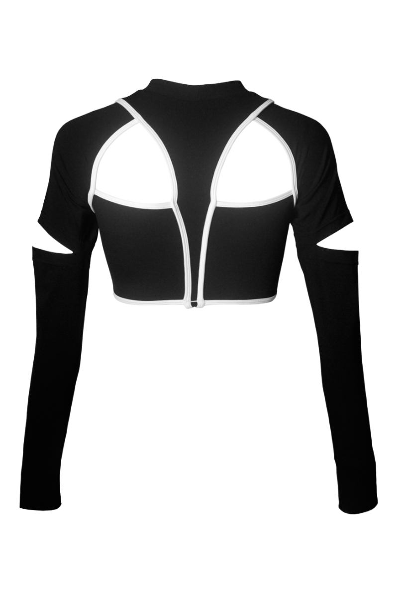 Hamade Activewear Scoop Neck Long Sleeve Top - Black/White Binding-Hamade Activewear-Pole Junkie