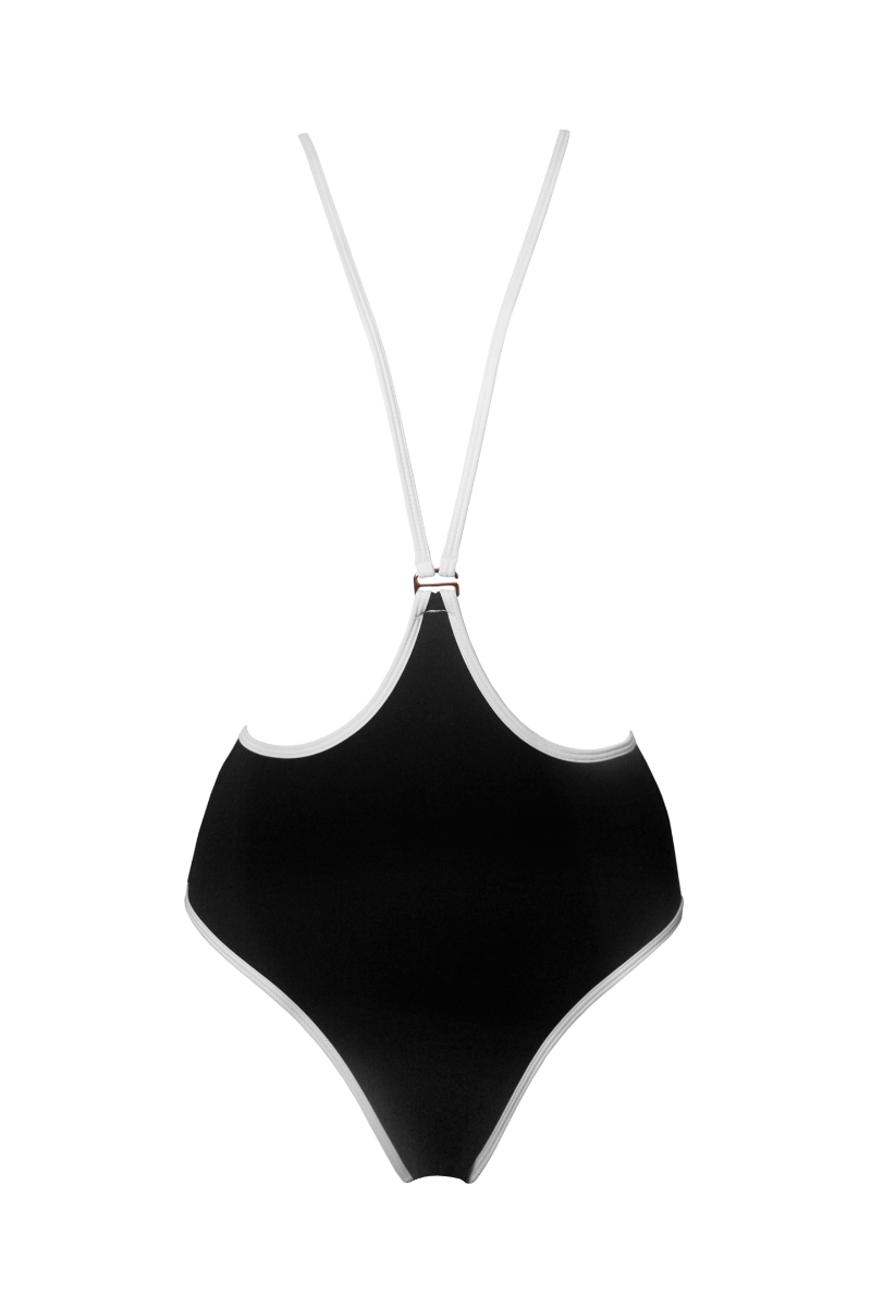 Hamade Activewear Neck Ring High Waisted Bottoms - Black/White Binding-Hamade Activewear-Pole Junkie