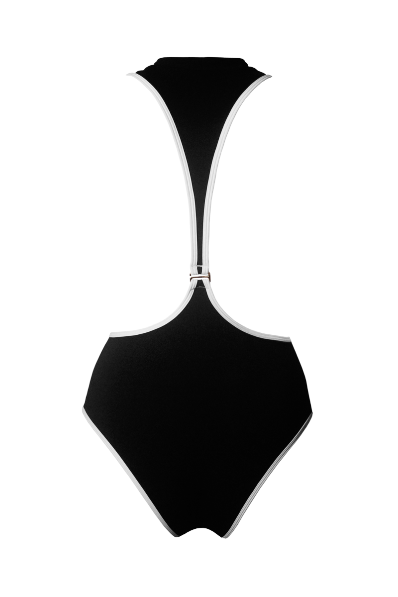 Hamade Activewear Neck Ring High Waisted Bottoms - Black/White Binding-Hamade Activewear-Pole Junkie