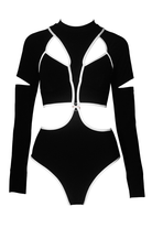 Hamade Activewear Scoop Neck Long Sleeve Top - Black/White Binding-Hamade Activewear-Pole Junkie