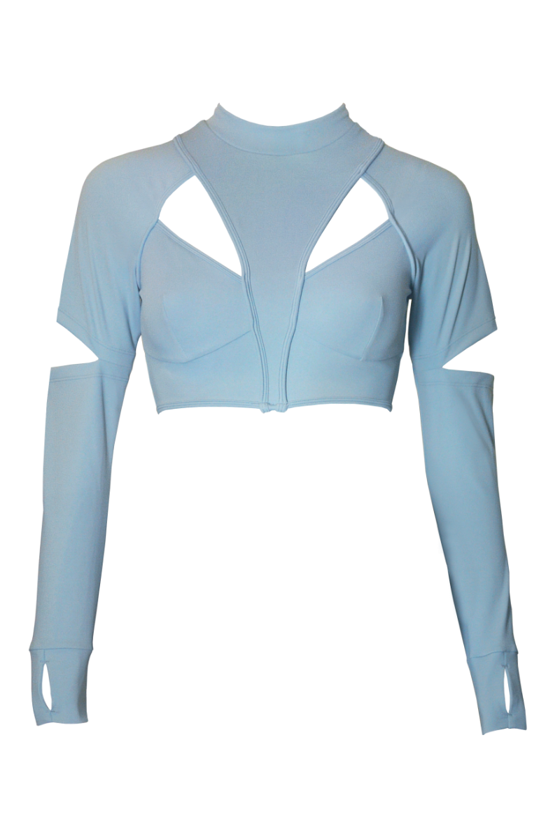 Hamade Activewear Scoop Neck Long Sleeve Top - Light Blue-Hamade Activewear-Pole Junkie