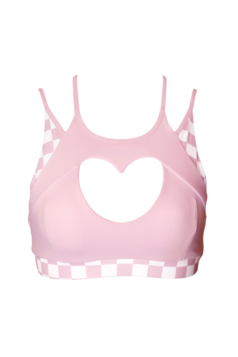Hamade Activewear Heart Cut Out Top Checkered Light Pink Pole Junkie