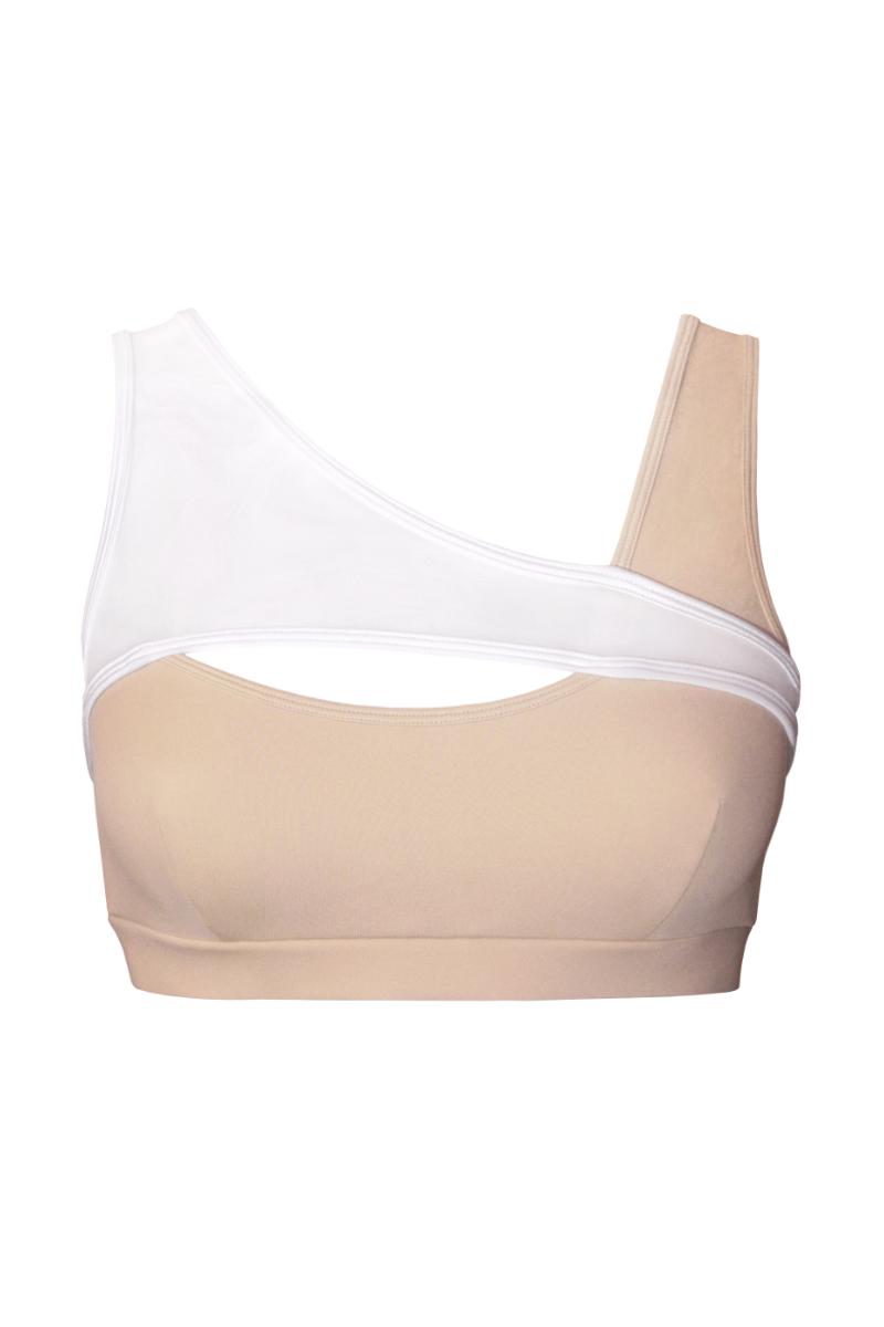 Hamade Activewear Asymmetric Top - Beige-Hamade Activewear-Pole Junkie