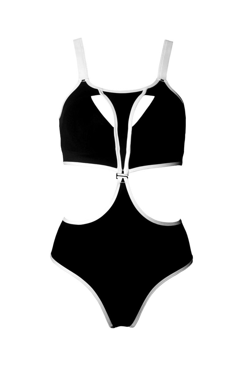Hamade Activewear Scoop Neck Top - Black / White Binding-Hamade Activewear-Pole Junkie