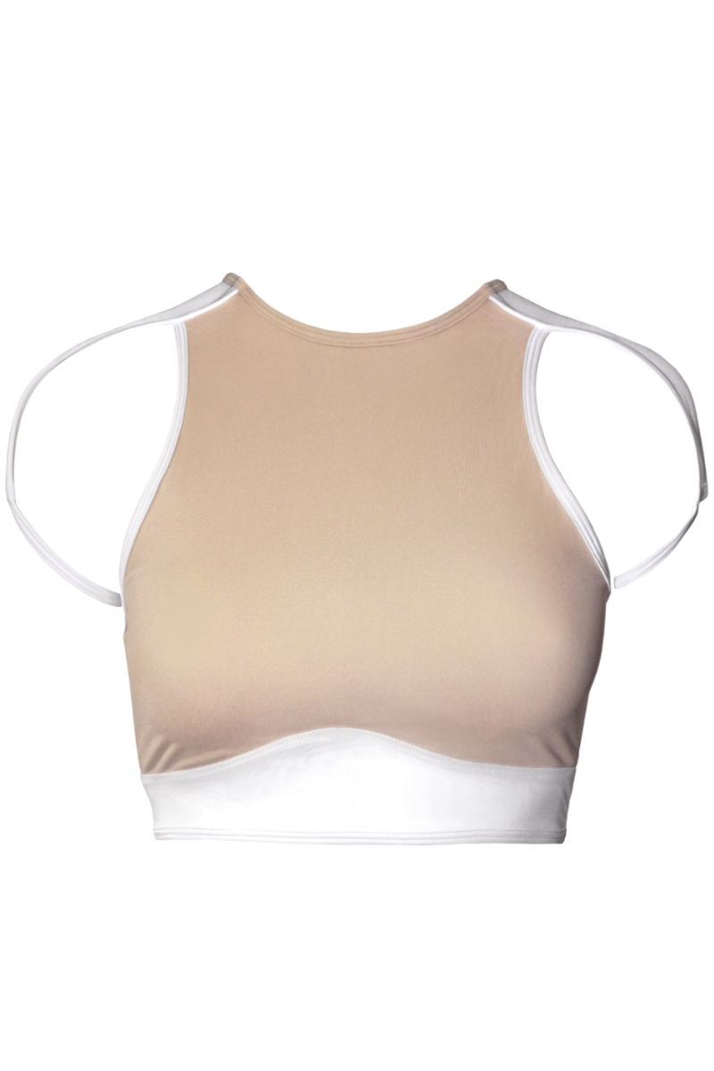 Hamade Activewear High Scoop Neck Crop Top - Beige-Hamade Activewear-Pole Junkie