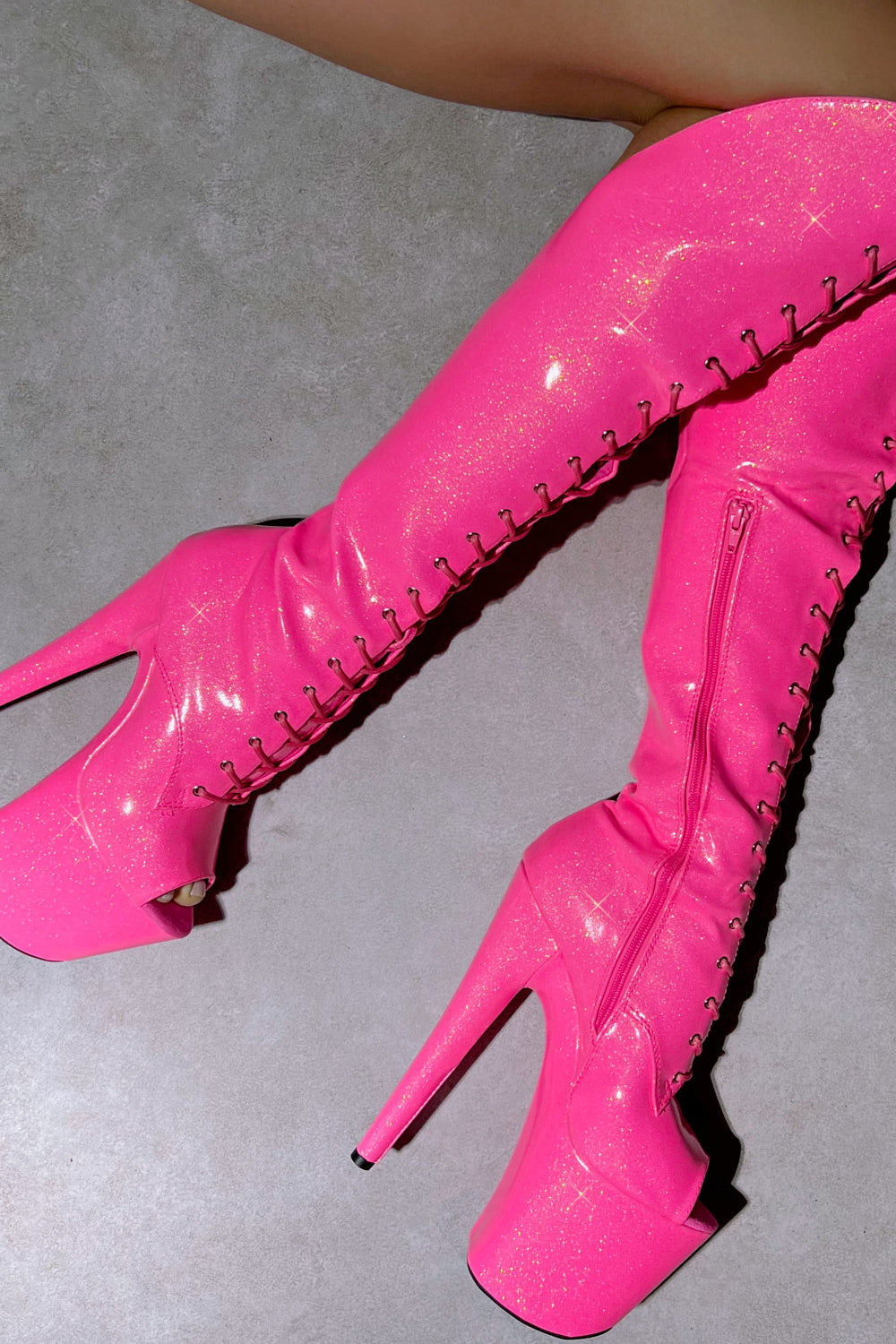 Thigh High Boots Hot Pink Metallic Boots Hella Heels The