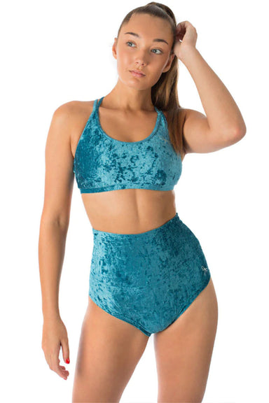 Dragonfly Betty High-Waisted Shorts - Velvet Turquoise-Dragonfly-Pole Junkie