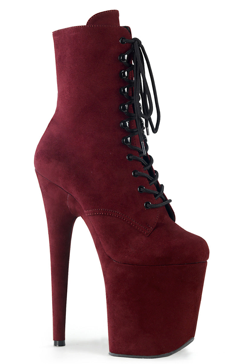 Pleaser USA Flamingo-1020FS Faux Suede 8inch Pleaser Boots - Burgundy