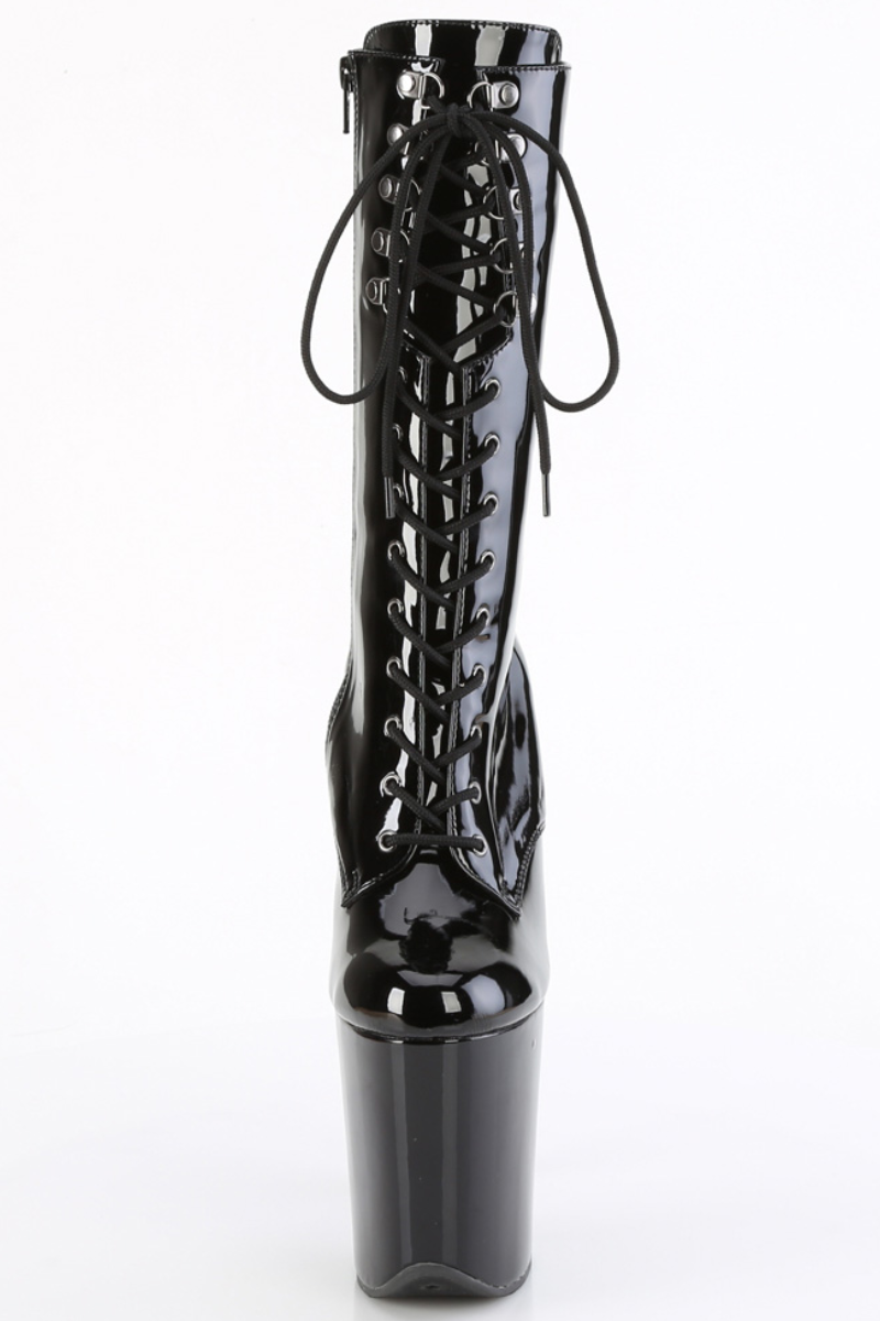 Pleaser USA Flamingo-1054 8inch Pleaser Boots - Patent Black-Pleaser USA-Pole Junkie