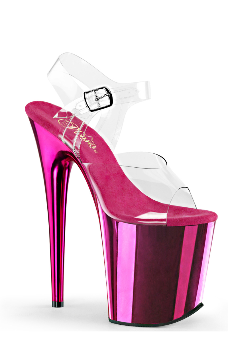 Pleaser USA Flamingo-808 Chrome 8inch Pleasers - Hot Pink