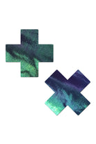 Pastease Cross Nipple Pasties - Iridescent Liquid Black-Pastease-Pole Junkie
