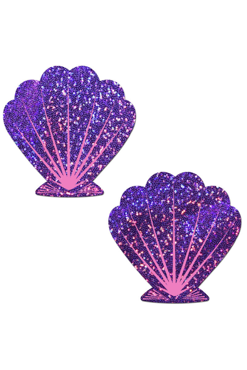 Pastease Seashell Nipple Pasties - Glitter Purple & Pink-Pastease-Pole Junkie