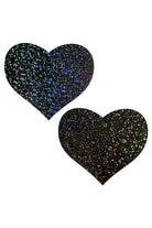 Pastease Heart Nipple Pasties - Black Sparkle-Pastease-Pole Junkie